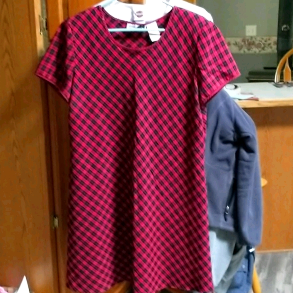 Ladies red and black checked dress